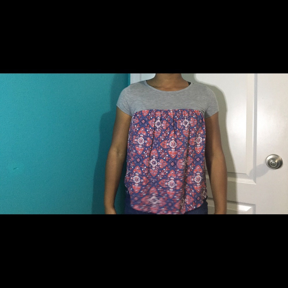 Grey orange and blue shirt